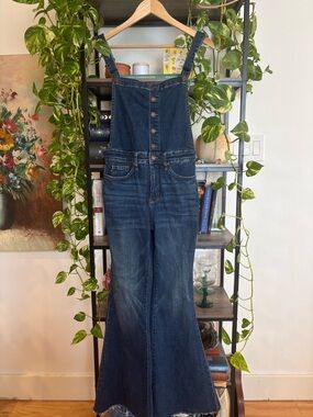 Judy Blue Flare Denim Overalls Medium Button Front Raw Hem